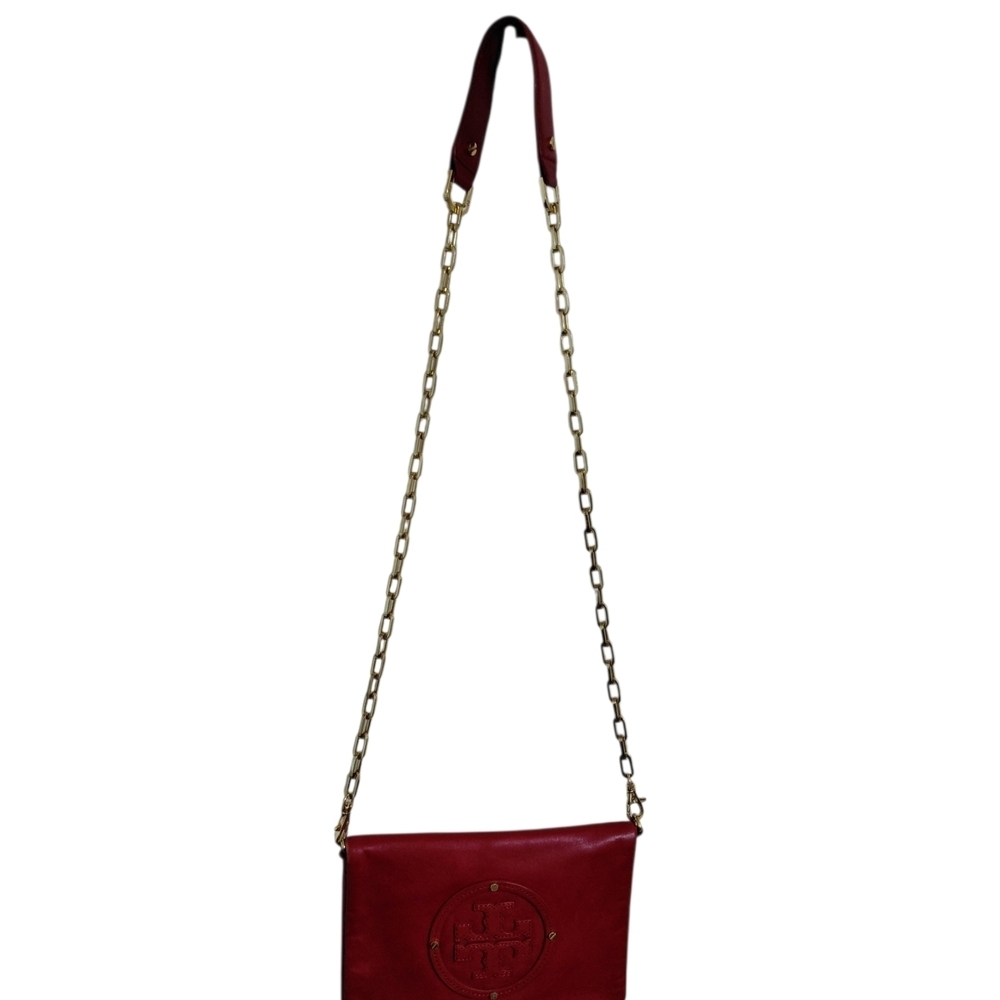 👜 Tory Burch Red Leather Logo Chain Crossbody